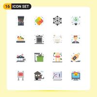 Set of 16 Modern UI Icons Symbols Signs for drink bruschetta language bulb design Editable Pack of Creative Vector Design Elements