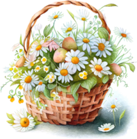 Cute watercolor basket with spring flowers png