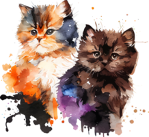 dos lindos gatos adorables acuarelas png