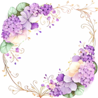 Cute watercolor frame with violet flowers png