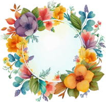 Cute watercolor frame with spring flowers png