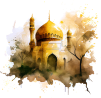 aquarela bela mesquita islâmica pintada png