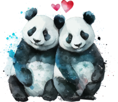 mignon aquarelle adorable panda avec coeur png