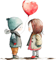 aquarela lindo casal com balão de coração png