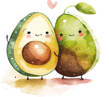 twee schattig waterverf avocado in liefde png