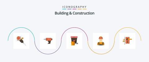 Building And Construction Flat 5 Icon Pack Including engineer. industry. cordless. worker. color vector