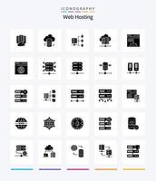 Creative Web Hosting 25 Glyph Solid Black icon pack  Such As network server. hosting network. database. security vector