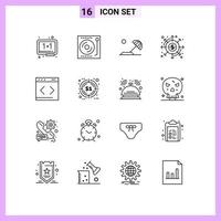 Modern Set of 16 Outlines and symbols such as money dividends turntable distribution holiday Editable Vector Design Elements