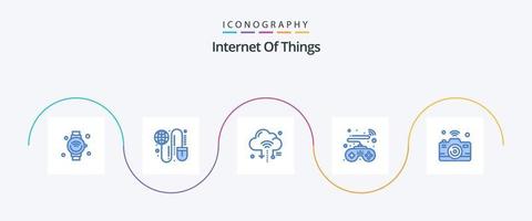 paquete de iconos azul 5 de internet de las cosas que incluye inteligente. control S. ratón. nube. enrutador vector