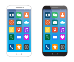 ny realistisk mobil smart telefon svart och vit modern stil. smartphone med ui ikoner. png