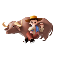 3D rendering cartoon boy and cattle element png