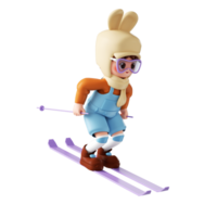 3D rendering of girls skiing outdoors png