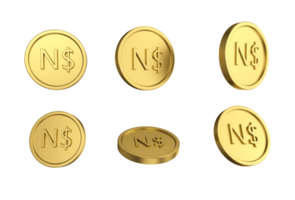 3d illustration Set of gold Namibian dollar coin in different angels png