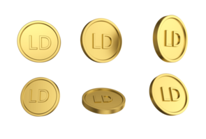 Conjunto de ilustración 3d de moneda de dinar libio de oro en diferentes ángeles png