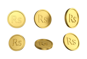 Conjunto de ilustración 3d de moneda de rupia nepalesa de oro en diferentes ángeles png
