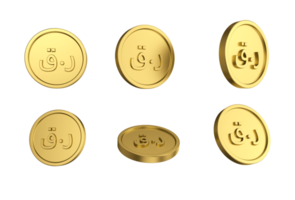 Ensemble d'illustrations 3d de pièces d'or en riyal qatari dans différents anges png