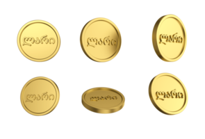 Conjunto de ilustración 3d de moneda lari de oro en diferentes ángeles png