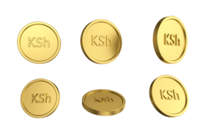 Conjunto de ilustración 3d de moneda de chelín keniano de oro en diferentes ángeles png