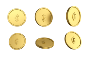Conjunto de ilustración 3d de moneda de guaraní paraguayo de oro en diferentes ángeles png