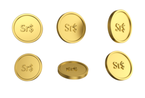Conjunto de ilustración 3d de moneda de dólar surinamés de oro en diferentes ángeles png