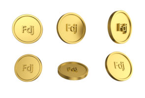 Conjunto de ilustración 3d de moneda de franco yibutiense de oro en diferentes ángeles png