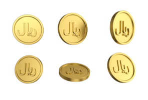3d illustration Set of gold Yemeni rial coin in different angels png