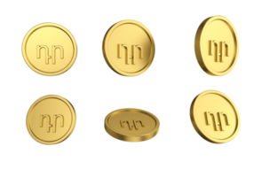 Conjunto de ilustración 3d de moneda de dram armenio de oro en diferentes ángeles png