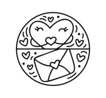 Valentine vector composition constructor envelope hearts. Hand drawn love holiday logo in round frame for greeting card, web design invitation