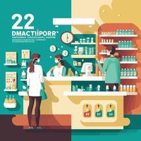 pharmacist working in a drugstore and spaces for tex vector