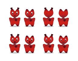 Set heart character red. Stickers Cartoon symbols with emotions joy, sadness, surprise, tenderness. vector