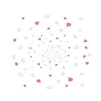 Circle with hearts. Vector illustration. Little hearts drawn by hand. Hearts flying from the center.