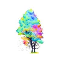 Bushy Watercolor Country Rainbow Tree vector