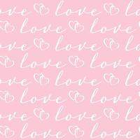 Seamless pattern of hand drawn love words and hearts on pink background. Design for Valentines Day, wedding and mothers day celebration, greeting card, home decor, wrapping paper, scrapbooking. vector
