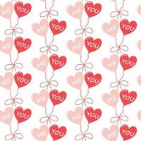 Seamless pattern of hand drawn heart balloons on isolated background. Simple romantic design for Valentines Day, wedding and mothers day celebration, greeting card, home decor, textile, print. vector