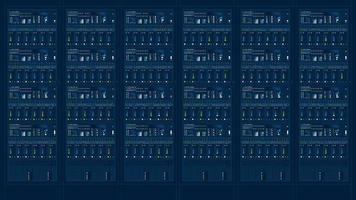 Front view of a working web server, light blue line drawing on dark blue background. Vector image