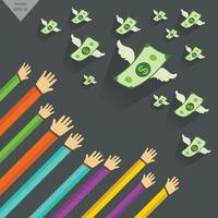Hand and  Money  object illustration with wings flying vector