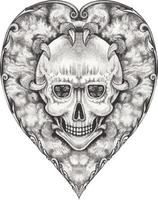 Art fancy surreal heart mix skull. Hand drawing and make graphic vector. vector