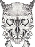 Art surreal devil skull. Hand drawing and make graphic vector. vector