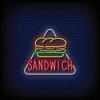 neon sign sandwich with brick wall background vector illustration