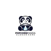 cute panda logo with popcorn design illustration vector