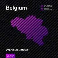 Vector abstract map of Belgium with violet striped texture and striped dark background