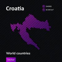 Vector abstract map of Croatia with violet striped texture and striped dark background