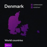 Vector abstract map of Denmark with violet striped texture and striped dark background