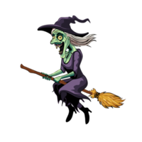 Witch flying on a broomstick. halloween cartoon. png