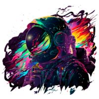 astronauta colorido. pôster vintage, galaxy voyager, astronauta brilhante no espaço. png