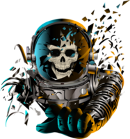 cráneo de astronauta con casco roto, cartel de terror. viajero galáctico. astronauta muerto en el espacio. casco fragmentado png