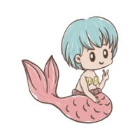 Sweet Short Blue Hair Mermaid Girl with Pink Tail. Digital paint watercolor style with paper texture. Decoration for any design. Illustration about Marine Life. png