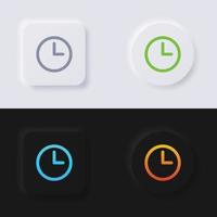 conjunto de iconos de reloj analógico, diseño de interfaz de usuario suave de botón de neumorfismo multicolor para diseño web, interfaz de usuario de aplicación y más, botón, vector. vector