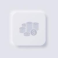 Pile of coin icon, White Neumorphism soft UI Design for Web design, Application UI and more, Button, Vector. vector