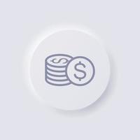 Coin icon, White Neumorphism soft UI Design for Web design, Application UI and more, Button, Vector. vector